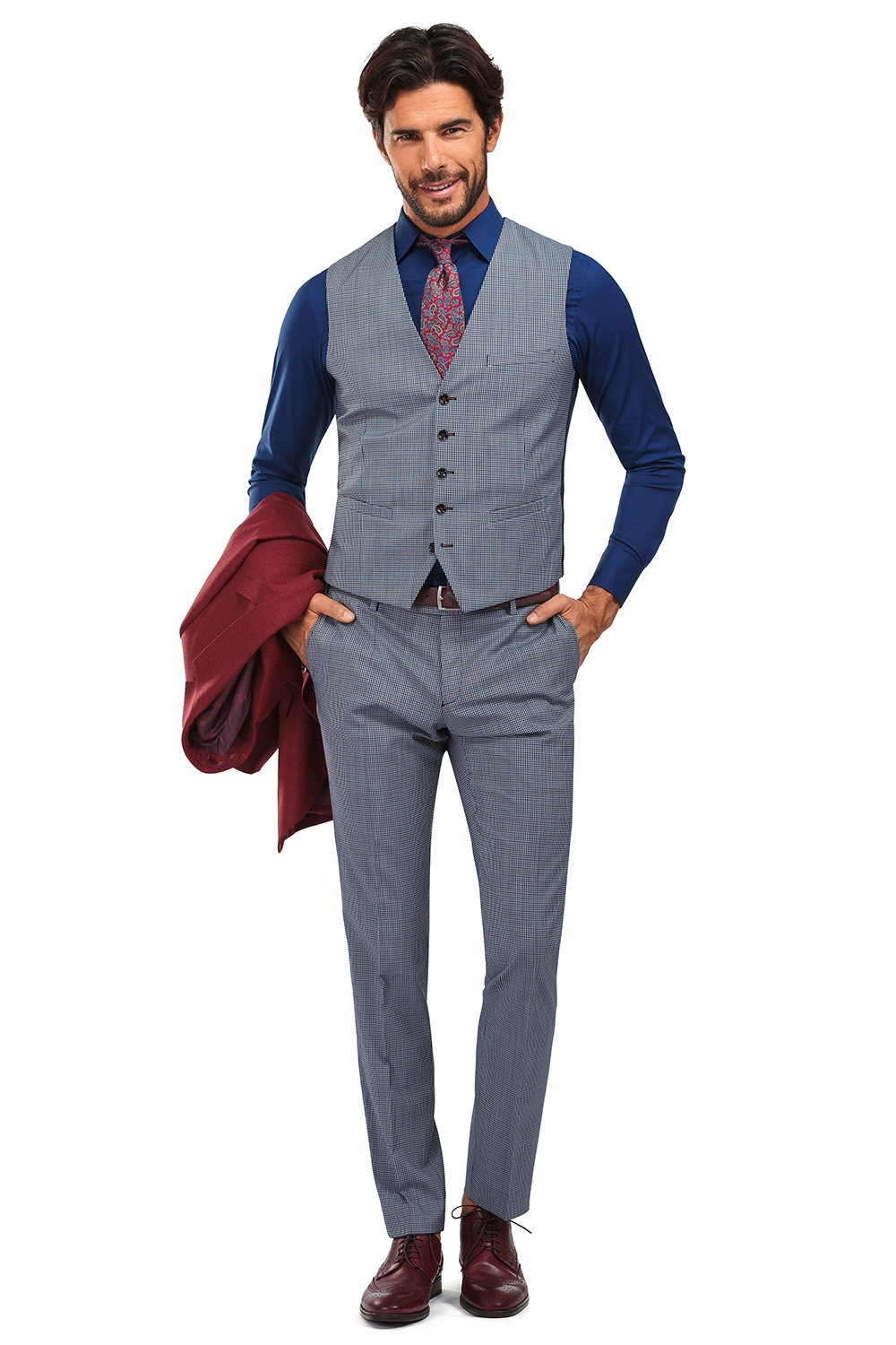 Light blue outlet check waistcoat